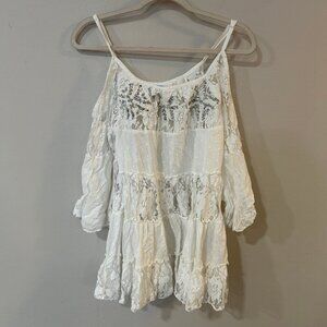Happy Island White Lace Dress Beach Swim Coverup Women’s One Size Fits All